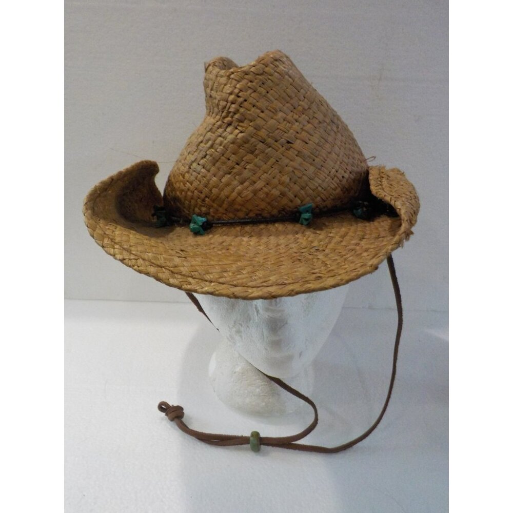 Authentic Scala Handmade 100% Raffia Chin Strap Cowboy Band Rockabilly Hat OSFM